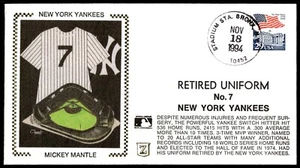 1994 The White House FDC NY Yankees Mickey Mantle Retired Uniform Z Silk Cachet - Picture 1 of 2