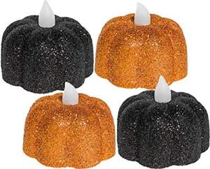 Inglow Glitter Halloween Pumpkin LED Flameless Tea Lights; 1.25" Tall, 100 Ho...