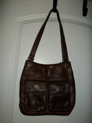 复古 Mila Paoli 钱包皮革单肩包棕色水桶包收纳包-GUC — 第 1/4 张图片