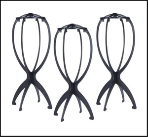 3pcs 14" Black Plastic Wig Hat Stand Portable Collapsible Travel Hanger - Picture 1 of 1