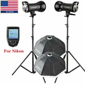 US 2x Godox SK400II Studio Strobe Flash Light+95cm Softbox Stand+Xpro-N Fr Nikon - Picture 1 of 12