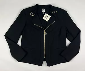 NEW! Anne Klein Women's M Zip-Front Moto Jacket In Black NWT $139 - Picture 1 of 3