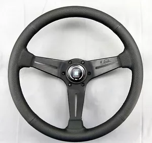 Nardi Steering Wheel Deep Corn 350mm Black Perf Leather Black Stitch Type A Horn - Picture 1 of 12