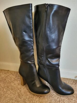 Botas de montar Lane Bryant para mujer de cuero sintético hasta la rodilla tacón apilado negras 9W Foto 1 de 4