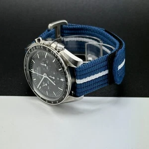 Omega Speedmaster Moonwatch Cinturino Orologio Passo Singolo Blu/Bianco 20mm - Foto 1 di 7