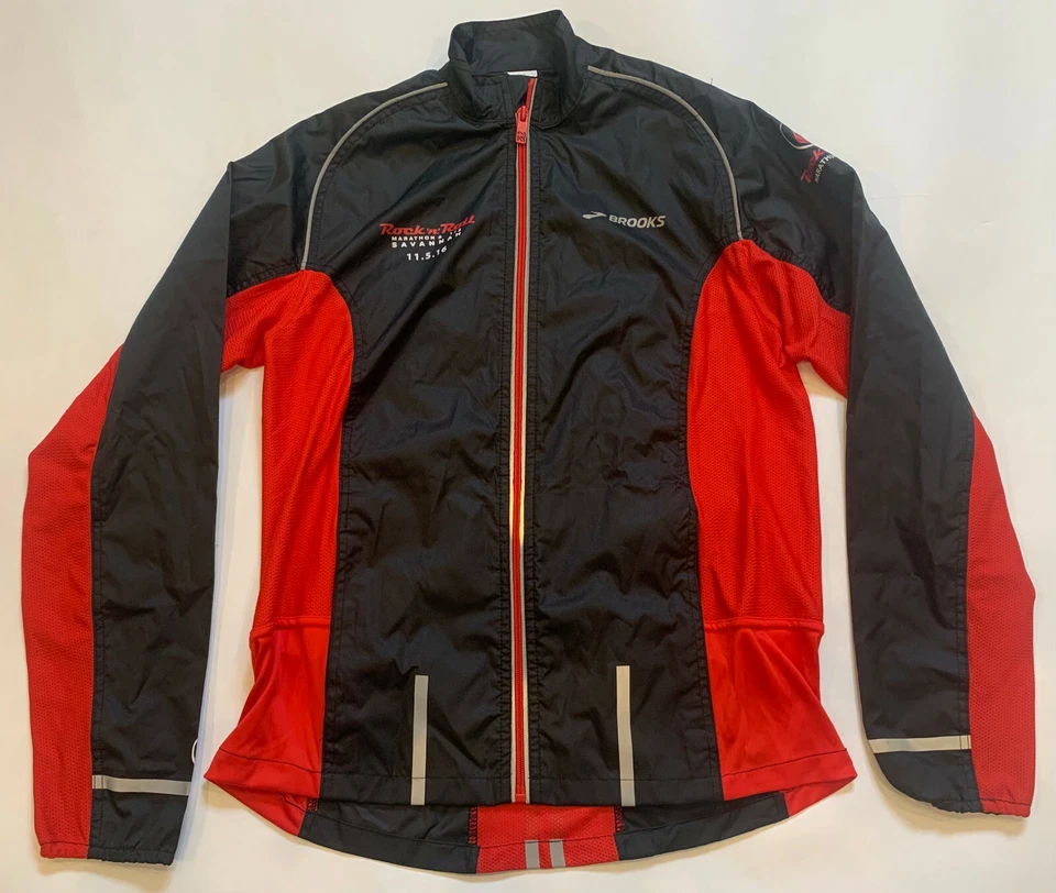 BROOKS Men's Unisex Medium Black Red Runing Jogging Jacket Savannah Marathon New - Image 1 of 4