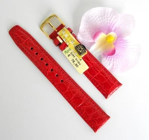 Uhrenarmband Leder 18mm echt Krokodil rot Dornschließe  Rece NEU - Bild 1 von 4