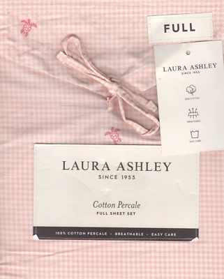 Laura Ashley Full Sheet Set Turtle Gingham Pink 4pc Beach Cottage Farmhouse Chic - Image 1 of 4