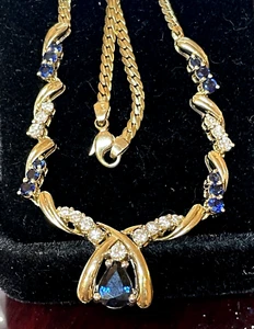 COLLAR COLGANTE ORO 14K ZAFIRO AZUL NATURAL Y DIAMANTES VALORACIÓN $2.500 - Imagen 1 de 19
