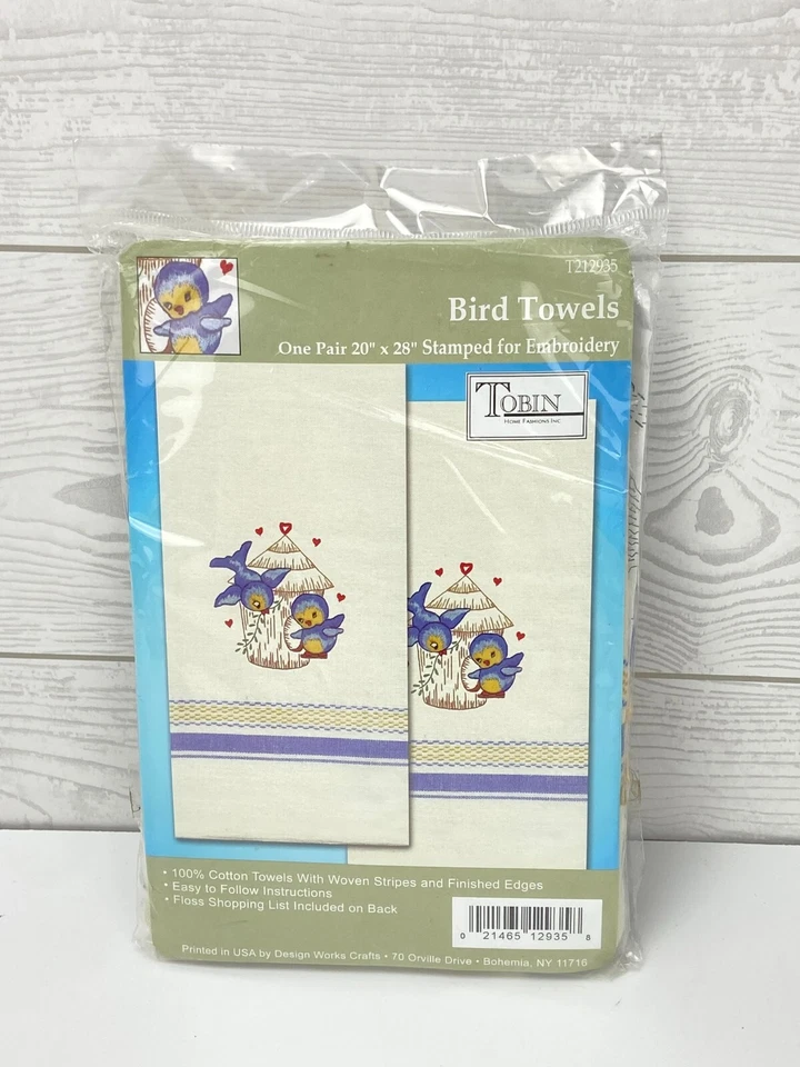 Tobin Kitchen Towels DIY Embroidery Stitch Set Cute Bird Pattern Set of 2 - Image 1 of 3