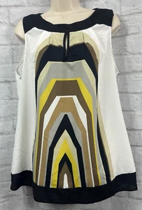 Wallis Sleeveless Blouse White Grey Black Size L 16 Light Summer Chiffon Top - Picture 1 of 9