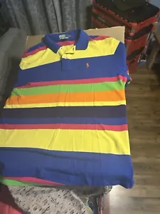 Polo Ralph Lauren XL Shirt Bright Blue Yellow Green Orange Stripe Cotton Y2K - Picture 1 of 2