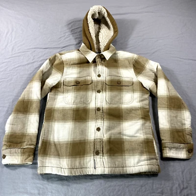 Hollister Jacket Mens XS Brown Sherpa Lined Button Up Hoodie Flannel Shacket - Image 1 of 4