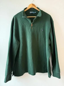 Polo Ralph Lauren 1/4 Zip 100% Cotton Green Pullover Purple Pony XXL - Picture 1 of 4