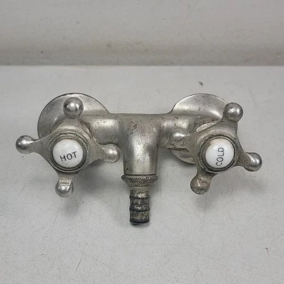 VINTAGE FAUCET SPIGOT W/ HOT & COLD KNOBS & PORCELAIN  - ORNATE - Image 1 of 4