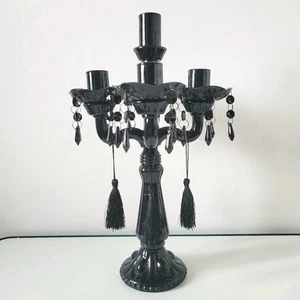 Schwarz Glas Gothic Kerzenleuchter 5 armig Kerzenständer mit Perlen Mittelstück - Bild 1 von 14