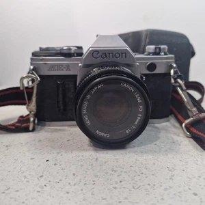 Canon AE-1 Silver Canon Lens FD 50mm f/1.8 Film Camera Y1769 With Leather Case - Picture 1 of 16