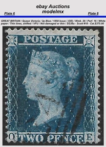 Great Britain - QV 1858 Sc.19 - SG36a, 2p Blue, (OE),  VFU, Cat.$375.00 - Picture 1 of 2