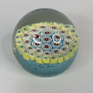 Vintage Art Glass Colored Millefiori Paperweight Blue Yellow Red - Picture 1 of 6
