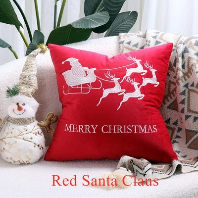US Luxury Christmas Cushion Cover Xmas Pillow Case Sofa Home Decor Reindeer 18" - Image 1 of 4