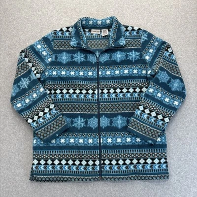 Cabin Creek Jacket Womens Petite Medium PM Blue Snowflake Full Zip Coat Fleece - Image 1 of 4