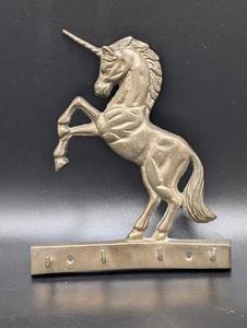 Ganchos de pared unicornio mágico de latón dorado vintage organizador fantasía mística MCM - Imagen 1 de 3
