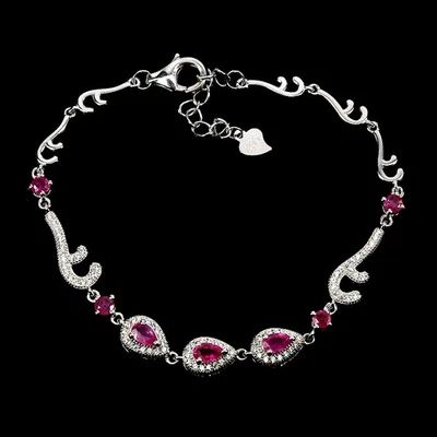 Pulsera de plata de ley 925 rubí pera 4x3 mm joyas de piedras preciosas naturales 7 pulgadas Foto 1 de 4