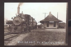 REAL PHOTO PLAINFIELD WISCONSIN RAILROAD DEPOT TRAIN STATION POSTCARD COPY - Picture 1 of 1