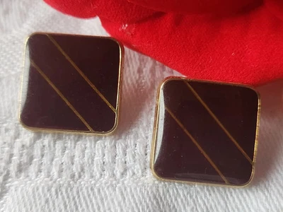 Pair Buttons Vintage Metal Golden Square Brown 1,6 CM Pied G5E - Image 1 of 2