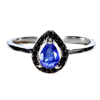 Anillo de plata esterlina Black Friday zafiro azul pera 6x4 mm espinela joyería talla 7 Foto 1 de 4