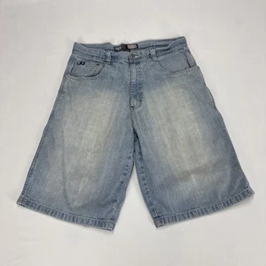 Y2K SOUTHPOLE Denim Shorts Mens W34 Light Blue Jorts Relaxed Fit Belted Baggy - Foto 1 di 9