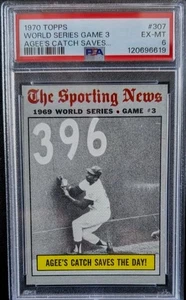 1970 Topps Agee's Catch Saves The Day! World Series Game 3 #307 PSA 6 EX-MT Mets - Bild 1 von 2