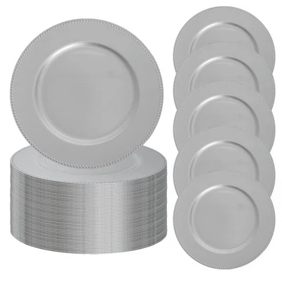 13 Inch Silver Beaded Charger Plates - Silver Highlights Plastic Plate Charge... - Image 1 of 4