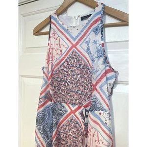 Gauzy Stars Red White Blue Maxi Dress XS  July 4 Patriotic Flowy Tommy Hilfiger - Picture 1 of 8