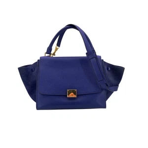 Authentic Celine Blue Suede and Leather Small Trapeze Tote Bag with Strap - Picture 1 of 7