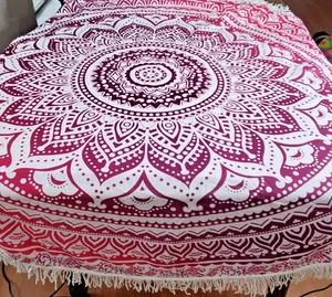Runde Tischdecke Rosa Lila Mandala Weiß Fransen 64" Tiki Tropisch Garten Party - Bild 1 von 7