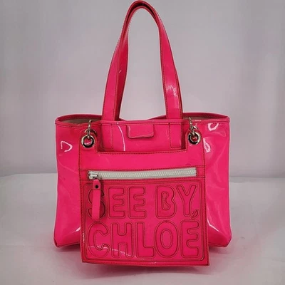 See by Chloe Neon Pink Patent Leather Tote Bag with Hanging Pouch - Image 1 of 4