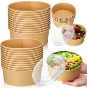 1300ml (46oz) Eco Kraft Bowls - Disposable Soup Salad Containers With Lid Option - Picture 1 of 6