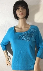 Karen Kane Lifestyle Light Blue Floral 3/4 Sleeve Blouse Ruffle Size Large - Picture 1 of 6