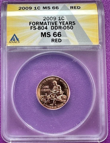 2009 1c Mint Error FS-804 DDR-050 Lincoln Formative Years Cent ANACS MS66 Red Cover