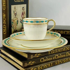 Minton Trio um 1860 Antik Türkis Gold Porzellan Tasse Untertasse & Beilagenteller A2957 - Bild 1 von 24