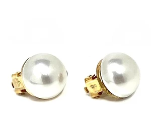 1Paar Modeschmuck Clips Ohrringe mit halber weißer Perle Gold Silber 1,3cm - Bild 1 von 4
