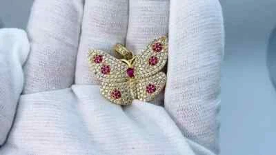 Women Butterfly Pendant 14K Yellow Gold Plated 18" 2Ct Round Lab Created Diamond - Image 1 of 4