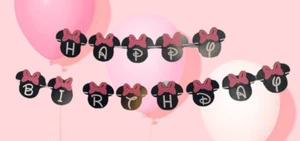 Minnie Mouse Birthday Banner Disney Font Hot Pink Polka Dots 5" And 3.5" Long - Picture 1 of 13