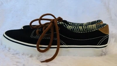 Vans Era 59 Zapato Skate Hombre’s 5.5 Mujer’s 7 Negro Lona y Marrón Cuero Ribete Foto 1 de 4