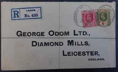 1926 Nigeria Registered Cover ties 2 stamps cancelled Lagos to UK - Image 1 of 2