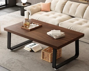 39 Inch Rustic Walnut Coffee Table Mid Century Modern Industrial Living Room Tab - Picture 1 of 12