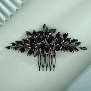 Wedding Hair Comb Women Girls Bridal Black Rhinestone Teardrop Headpiece Silv... - Picture 1 of 5