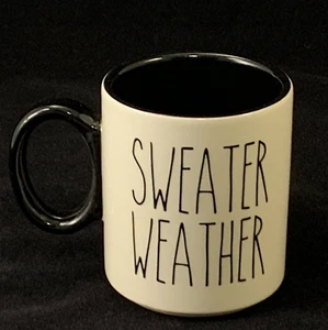 Large Coffee Mug Sweater Weather Fall Cup Black White Autumn Winter Hot Tea 14oz - Picture 1 of 22