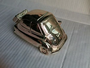 Rare Unusually 1/10 (approx.) BMW Isetta Metal Money Box Bubble Car Gold Chrome - Picture 1 of 8